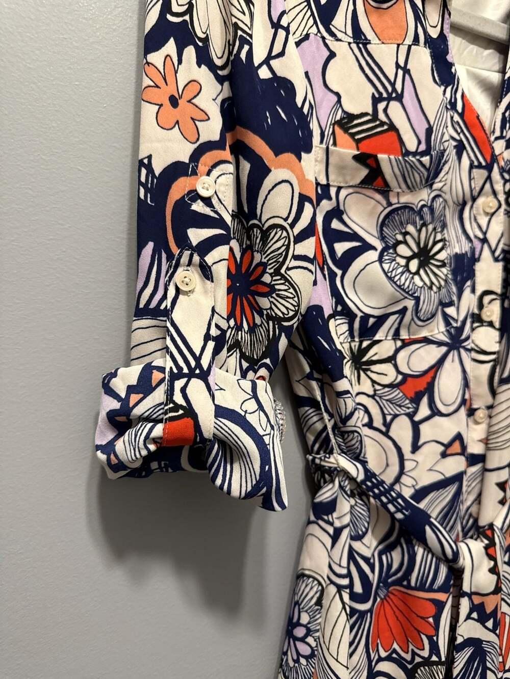 Express Floral Print Belted Long Sleeve Shirt Dress Size XS - Picture 5 of 7